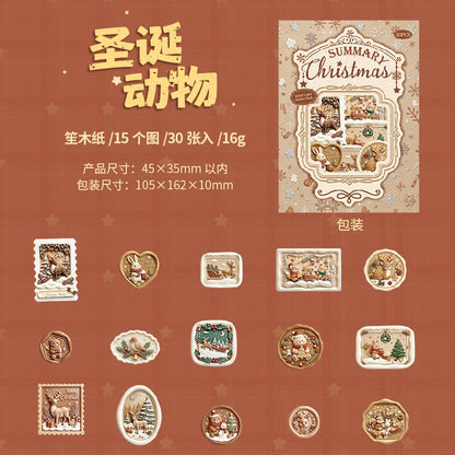 Christmas Summary 30pcs Embossed Cardboard Stickers