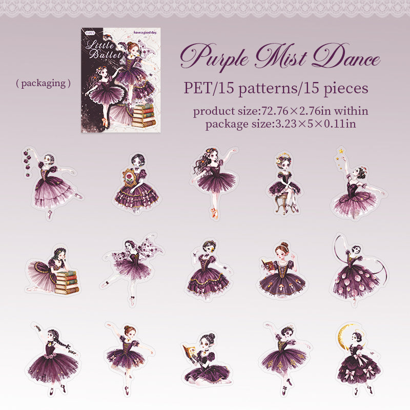 Ballet Dream 15pcs Cute Ballerina Sticker Set PET Stickers for Scrapbooking