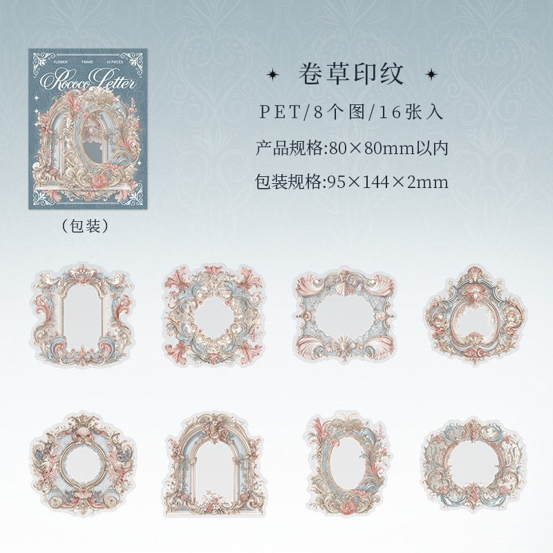 Vintage Rococo Styled PET Stickers 16pcs in Frame Stickers