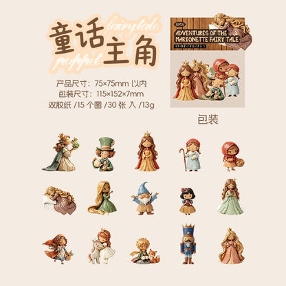 Adventures of the Marionette Fairy Tale 30pcs Wooden-like Cardboard Stickers
