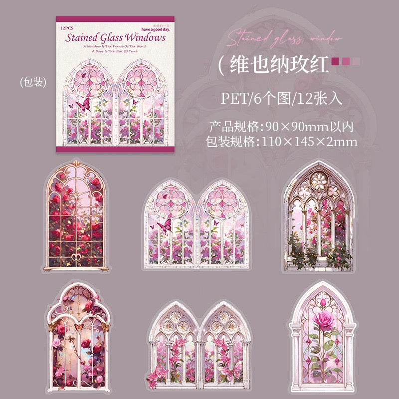 Stained Glass Windows PET Stickers 12pcs in