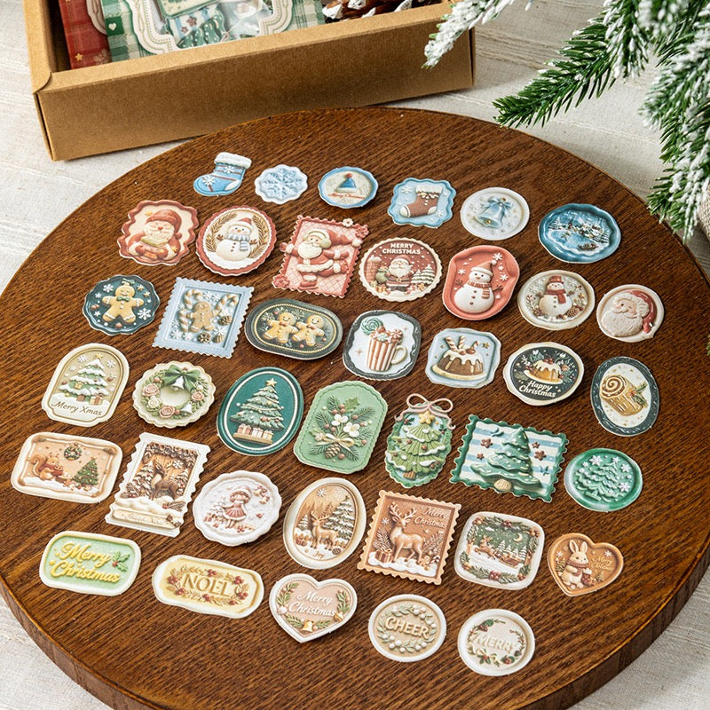 Christmas Summary 30pcs Embossed Cardboard Stickers