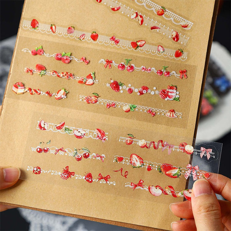 Fruit & Lace Cute Sticker Books Pre-cut PET Stickers 18 Sheets each