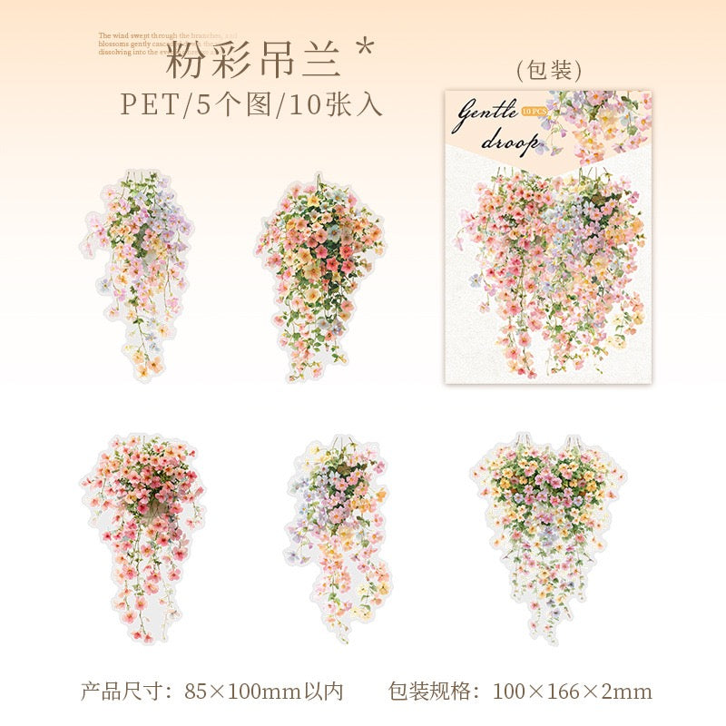Gentle Droop Flower PET Stickers 10pcs in