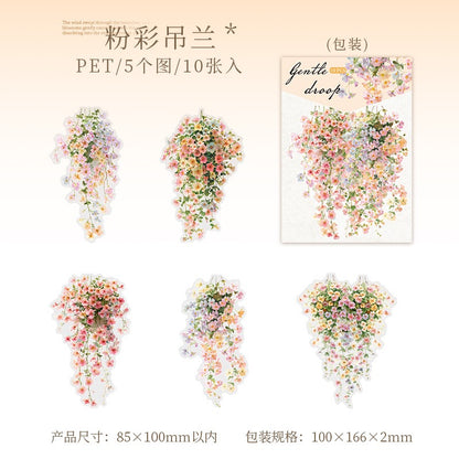 Gentle Droop Flower PET Stickers 10pcs in
