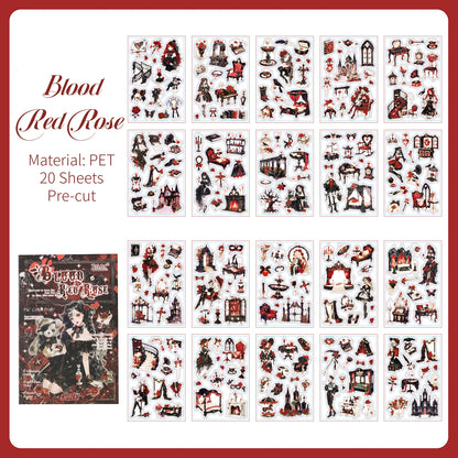 Gothic Lolita Girl Sticker Book, 4 Packs Vintage Dark Theme PET Stickers