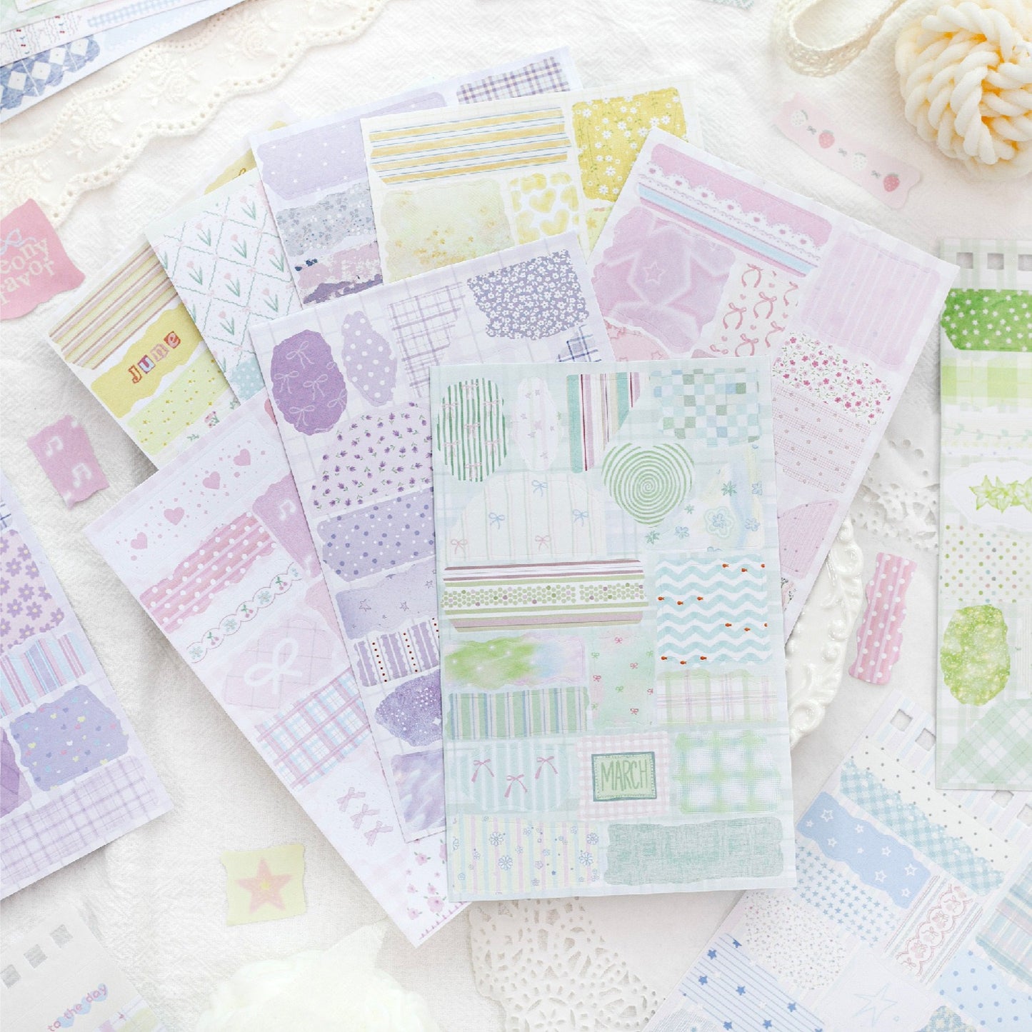Fancy Surprise Spiral Bound Sticker Book, 50Pcs Pastel Grid Floral Stickers