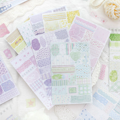 Fancy Surprise Spiral Bound Sticker Book, 50Pcs Pastel Grid Floral Stickers