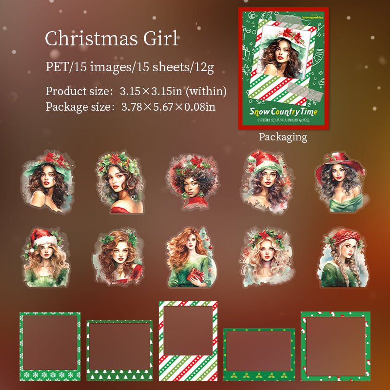 (15.Sept) Christmas Girl Stickers PET Stickers for Scrapbooking and Decorating