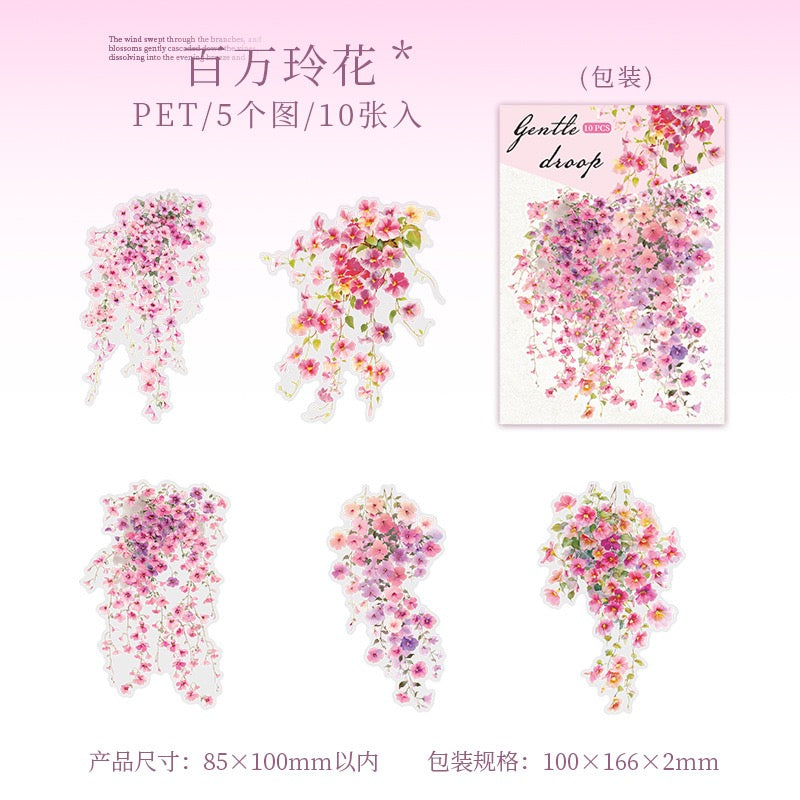 Gentle Droop Flower PET Stickers 10pcs in