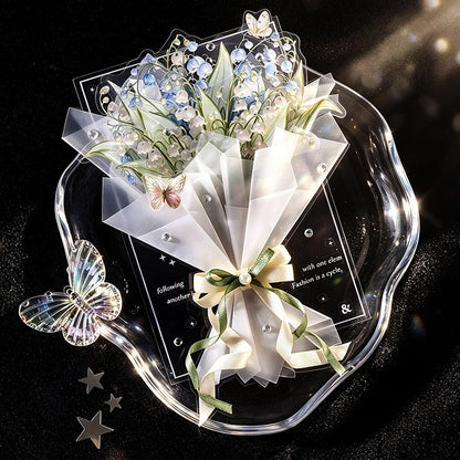 Glass-like Iridescent Floral Stickers 10pcs Large Sized PET Flower Stickers