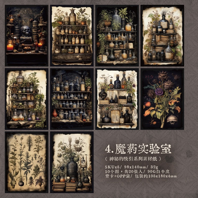 Mysterious Attraction 20pcs Goth Witchy Halloween Themed Deco Papers