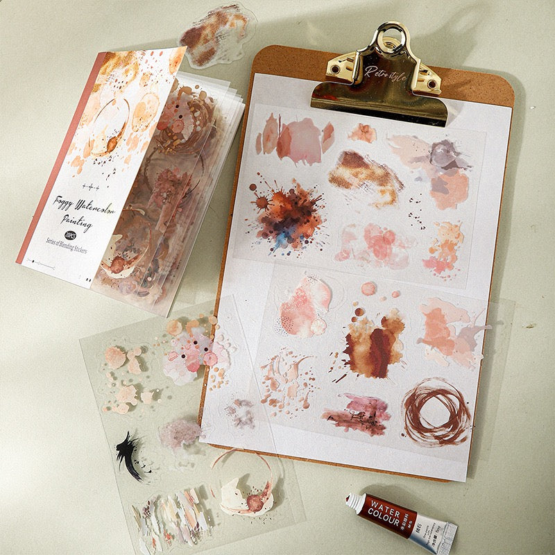 Watercolor Sticker Books 20 Sheets in Pre-cut PET Stickers