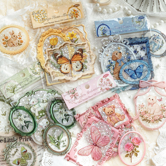 Cute Lace Frame PET Stickers 10pcs in