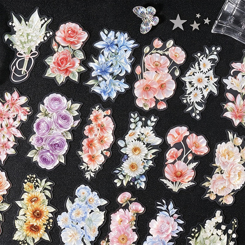 Glass-like Iridescent Floral Stickers 10pcs Large Sized PET Flower Stickers
