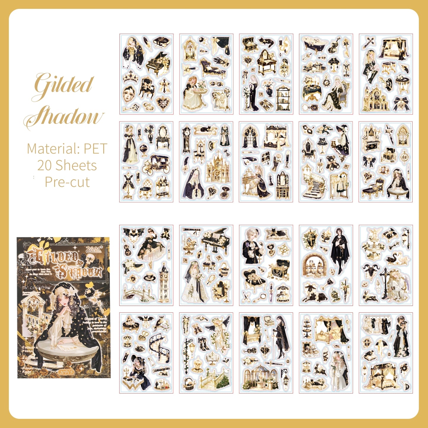 Gothic Lolita Girl Sticker Book, 4 Packs Vintage Dark Theme PET Stickers