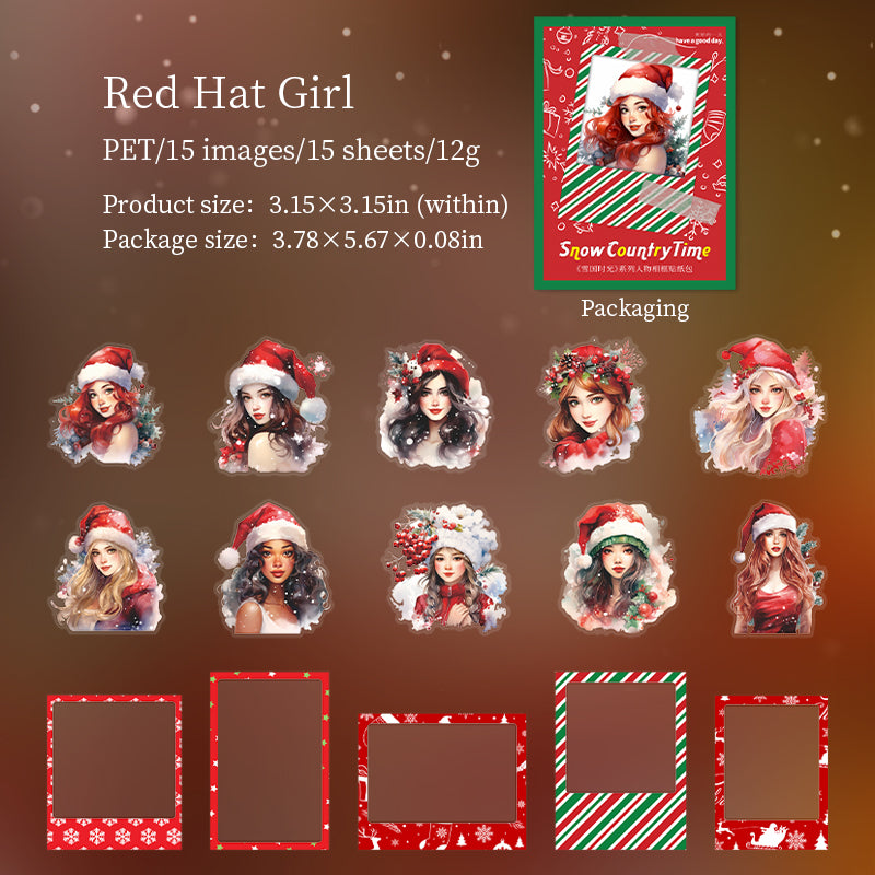 (15.Sept) Christmas Girl Stickers PET Stickers for Scrapbooking and Decorating