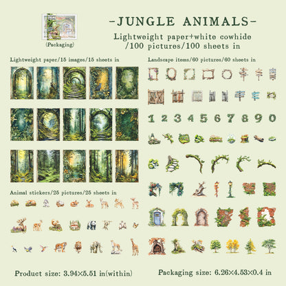 "Jungle Adventure" Mini Journal Supplies Pack 100pcs in Contain Stickers and Deco Papers