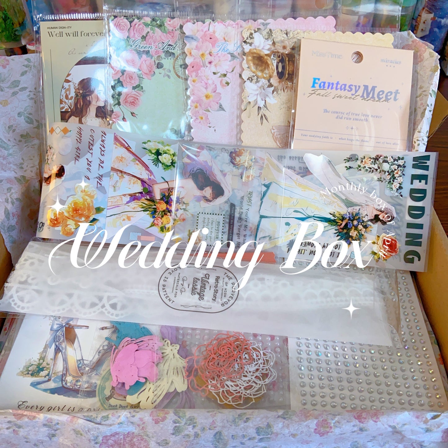 April.2025 Monthly Box- Wedding Themed- 17 Scrapbooking Supplies Free Shipping