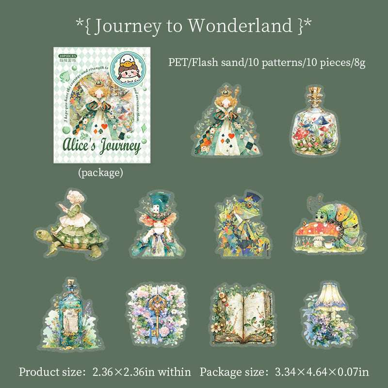 (15.Sept) 10pcs Alice's Journey Stickers PET Stickers for Scrapbooking and DIY