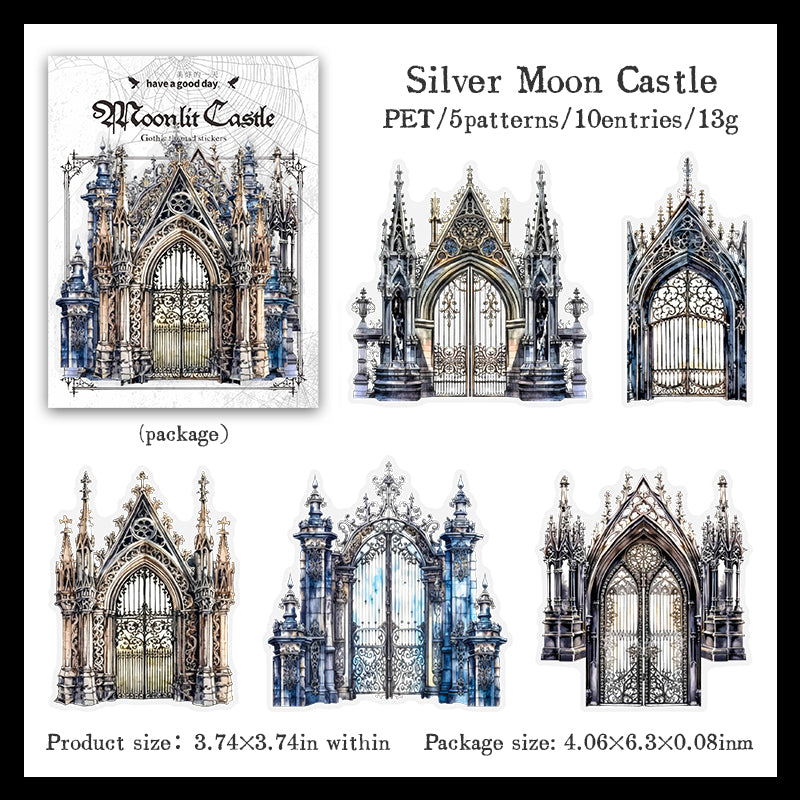 (15.Sept) 10pcs Large Sized Shiny Gothic Church & Castle Stickers for DIY and Scrapbooking