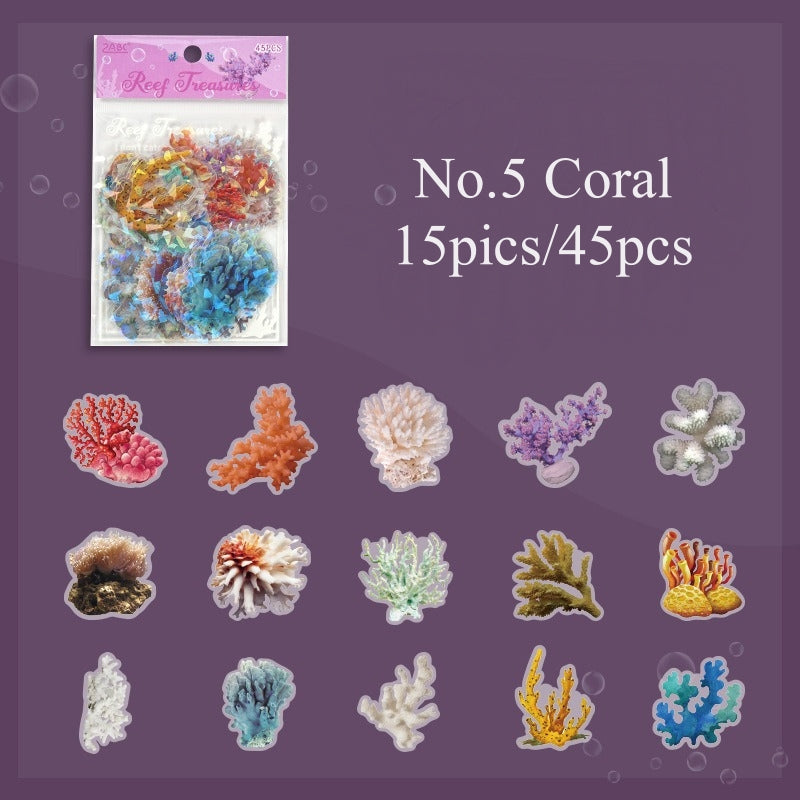 (10.August) 45pcs Sea Creatures Stickers Shiny PET Stickers for Scrapbooking