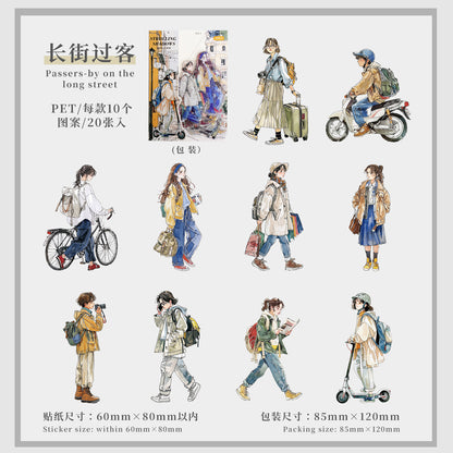 "Pedestrians Series" 20pcs Street pedestrians PET Stickers