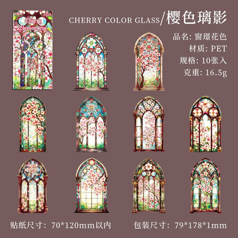 (10.August) 10pcs Large Sized Window Stickers Shiny PET Stickers for Scrapbooking