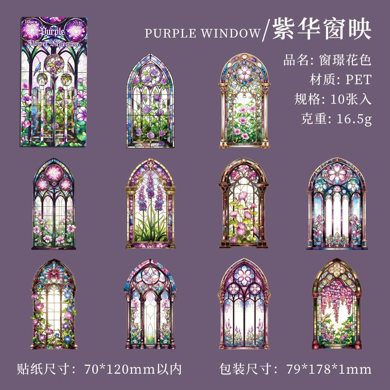 (10.August) 10pcs Large Sized Window Stickers Shiny PET Stickers for Scrapbooking