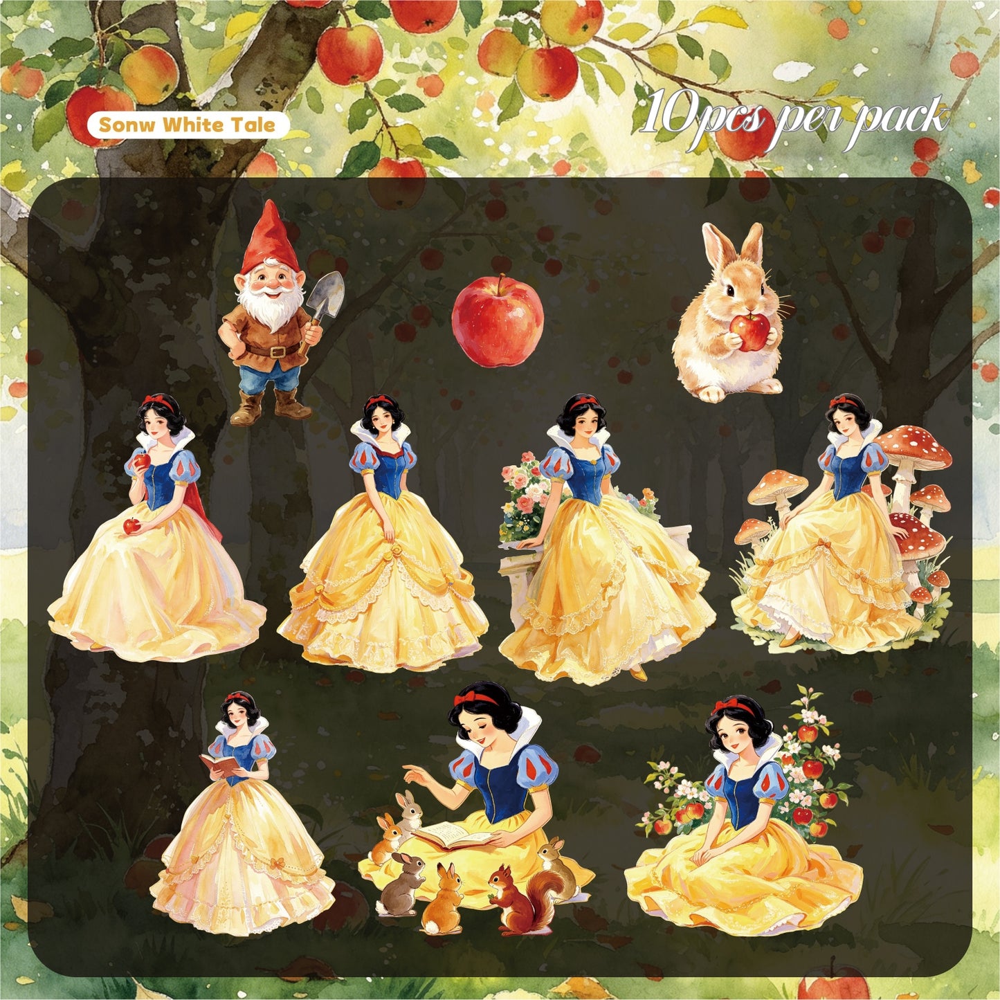 Fairy Ballads 10pcs Thin Cardboard Stickers Princess Stickers for Scrapbooking