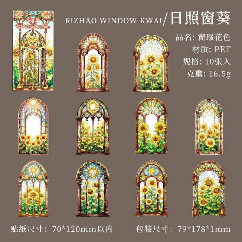 (10.August) 10pcs Large Sized Window Stickers Shiny PET Stickers for Scrapbooking